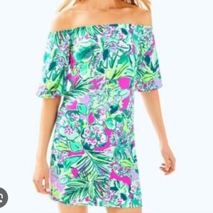 Lilly Pulitzer Fawcett Off the Shoulder Dress Size S Early Bloomer Print